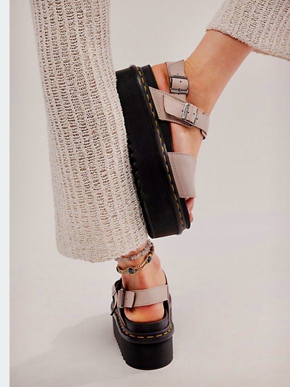 Dr. Martens Voss Chunky Platform Sandals in Light Taupe and Black